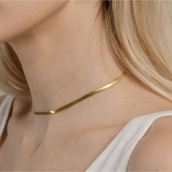 Stainless Steel 18K Gold Plated or Silver Plated Chain Herringbone Necklace - Picture 5 of 12